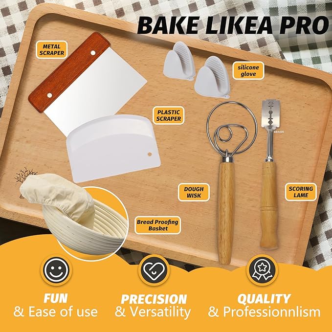 LEADKooKers 5QT Enameled Cast Iron Bread Oven with Proofing Basket for Bread Baking, Bread Making Supplies Tools,Heavy-Duty Cookware for Braising, Stews, Roasting, Bread Baking (White)