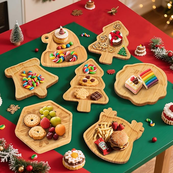 Christmas Serving Tray, Reindeer Shape Charcuterie Board, Bamboo Serving Platter Dish for Holiday Party Food Tray for Cheese Snack Fruit 10 x 8.7 x 0.6 Inches