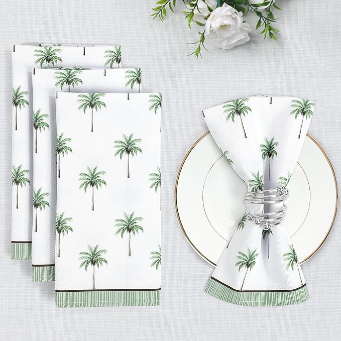 Palm Trees Print Cloth Napkins 100% Cotton, 18" X 18" Dinner Napkins Cloth Set, Washable Napkins for Home, Kitchen, Dinner, Party, Wedding, Cocktail, Set of 6