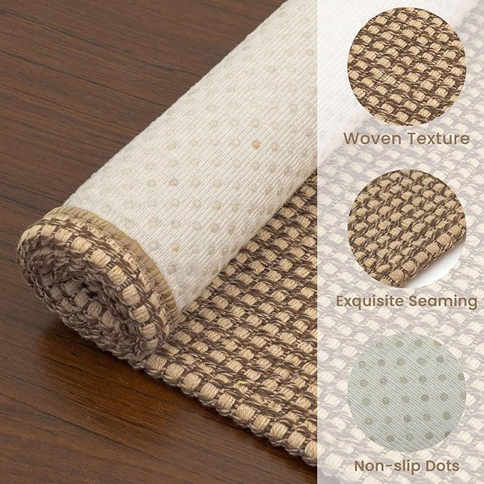 EARTHALL Woven Runner Rug 2.6x12 Ft Washable Runners for Hallways Extra Long Cotton Non Slip Rubber Backed Kitchen Runner Braided Indoor Floor Carpet for Entryway, Hall, Kitchen, Orange/Tan/Brown