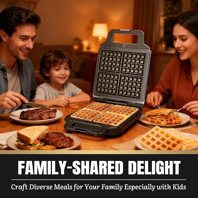 Panini Grill Press Breakfast Sandwich Maker 3 in 1, Electric Griddle Panini Press, Grilled Cheese Maker, Sandwichera Electrica, Belgian Waffle Maker with Removable Plates