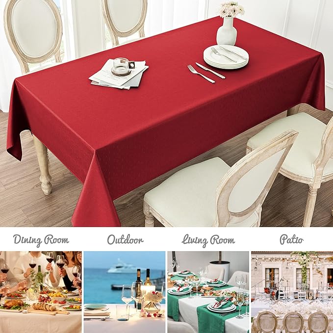 2 Pack Rectangle Tablecloth, 60x84 inch, Water Resistant Wrinkle Free Linen Textured Table Cloth Washable, Decorative Fabric Table Cover for Dining, Party and Camping, Red