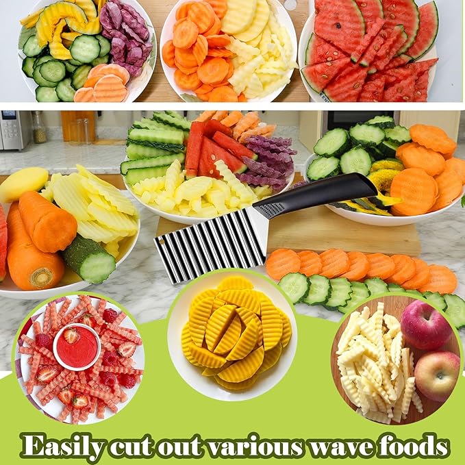 FANTEXY Crinkle Cutter - Wave Blade, Stainless Steel Waffle Fry Cutter Slicer for Potatoes Carrots, French Fry Slicer For Vegetables And Fruits