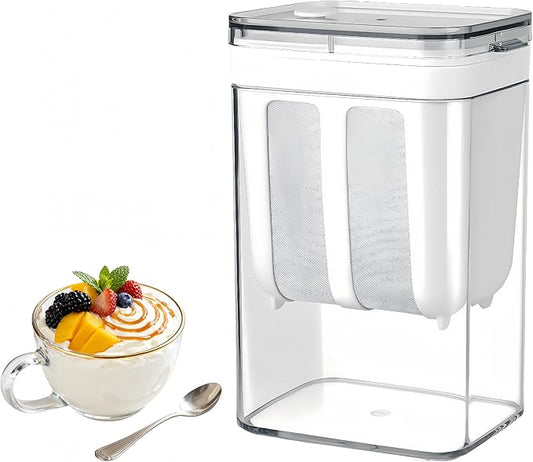 Yogurt Strainer—[1.16QT/0.29GAL] Total & [0.55QT/0.1375GAL] Filter, Greek Yogurt Strainer Yogurt Press, BPA-Free PP Strainer for Whey Separation & Greek Yogurt Maker(Total1.16QT)
