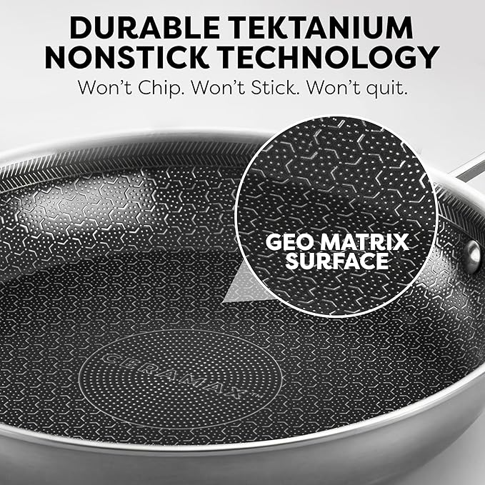 CERAMAX Gotham Steel Hybrid 3pc Stainless Steel Non Stick Frying Pans Set, 8,10,12 inch Ceramic Frying Pan Skillet Set, Induction Ready, Made without PFAS & PFOA, Oven and Dishwasher Safe - Black