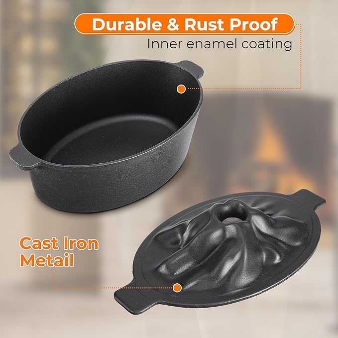 Upgraded Wood Stove Steamer with Handle, Wood Stove Humidifier, 3 Quart Large Capacity Woodstove Steamer, Cast Iron Humidifier for Wood Stove, Fireplace Steamers Pot Rust Resistant