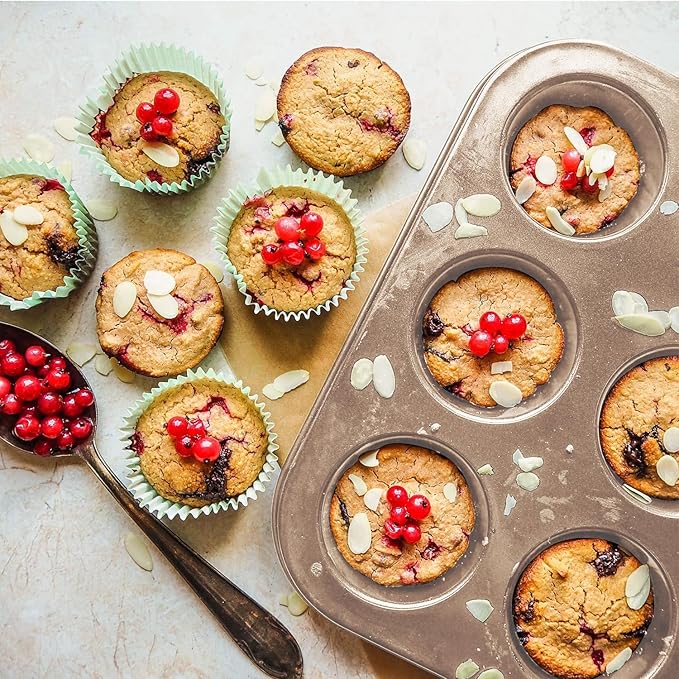 TAOUNOA Muffin Pan Cupcake Tin Nonstick, 2PCS Durable Baking Pan for Muffins & Cupcakes, Easy Clean Carbon Steel Muffin Tin for Oven Use, Parties, Gold, Standard 12 cup