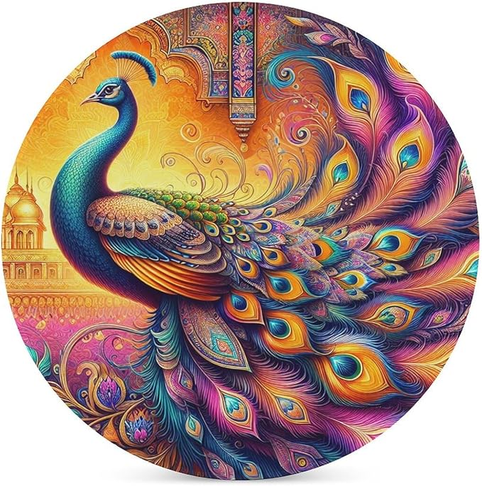 Round-6PCS Peacock Drink Coasters, Round Modern Ceramic Absorbent Coasters, Boho Art Beautiful Colorful Floral Peacock Pattren Decor Desk Coffee Table Coaster for Beverage Cup Tea Coasters