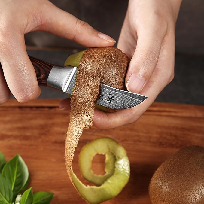 Wakoli EDIB Damascus Peeling Knife – 2.7-Inch Small Kitchen Knife for Fruits & Vegetables, Professional Kitchen Peeling Tool made of 67-Layer Damascus Steel Blade & Pakkawood Handle in Gift Box