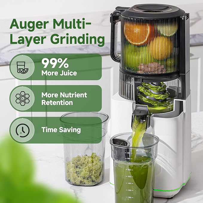 VANDISELL Cold Press Juicer, 6.5" Extra Wide Feed Chute, 3-in-1(Juice & Sorbet & Nut Milk) Juicer Machines with 600W Max Motor & 85oz Large Capacity, Auto-Precut, High Juice Yield