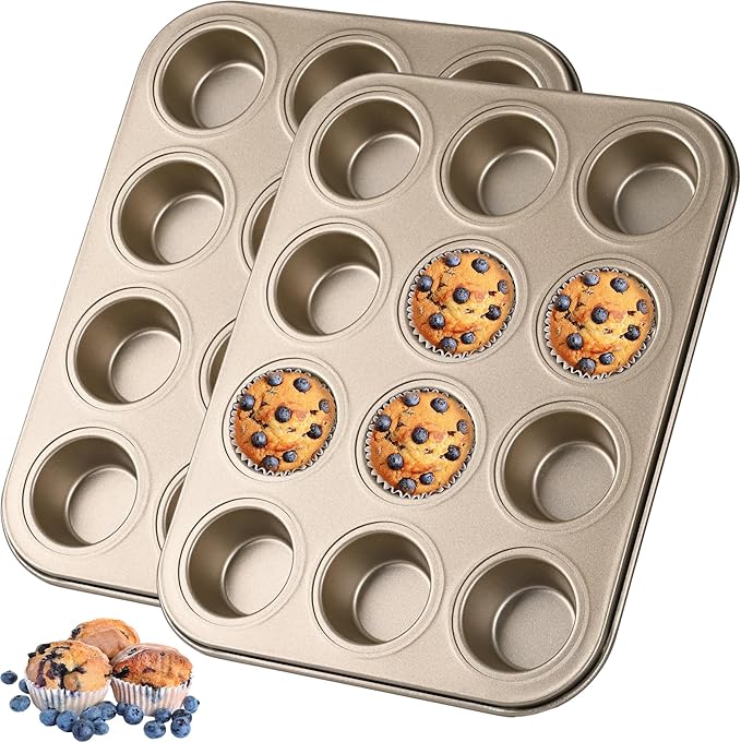 Audingull Mini Muffin Pan 2-Pack, Premium Small Cupcake Pans, Carbon Steel 12-Cup Muffin Tin, Versatile Non-Stick Bakeware