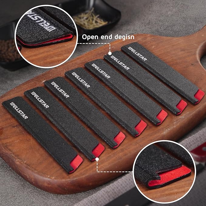 WELLSTAR Steak Knife Edge Guards Set, 8 Piece Universal Blade Covers, BPA Free ABS Protective Blade Sheaths, Non-Scratch Felt Lining Kitchen Utility or Steak Knives Covers (Knives not included)