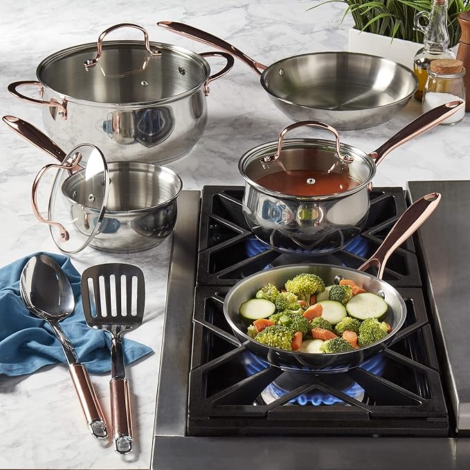 Denmark Tools for Cooks Celebrations Cookware Collection 10 Piece Heavy Gauge Stainless Steel Cookware Set