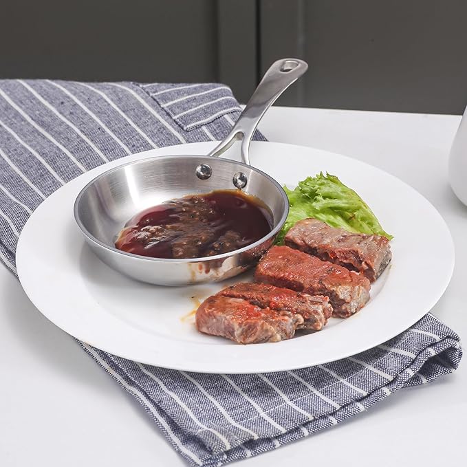 KC-Emier Mini Sauce Pan, Tri-Ply Stainless Steel Pot with Stay-Cool Handle Heating Sauce Gravy & Oil (0.12Quart) - Copper - Silver