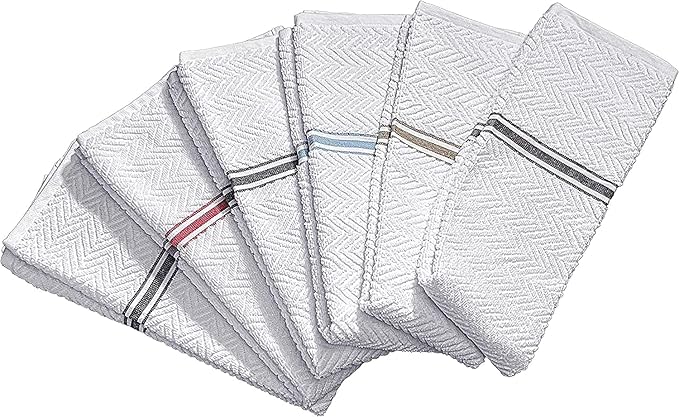 Fashion Flavor - Kitchen Terry Towel Set of 6 Large Size 16"x28". Highly Absorbent, Soft Yet Sturdy, Machine Washable and with a Convenient Hanging Loop