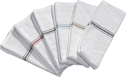 Fashion Flavor - Kitchen Terry Towel Set of 6 Large Size 16"x28". Highly Absorbent, Soft Yet Sturdy, Machine Washable and with a Convenient Hanging Loop