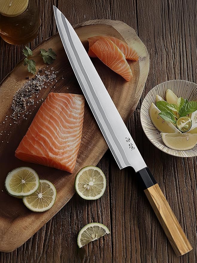 HOSHANHO Sushi Knife 10 Inch, Japanese High Carbon Steel Sashimi Knife, Ultra Sharp Yanagiba Knives, Kitchen Knives for Fish Filleting with Olive Wood Handle