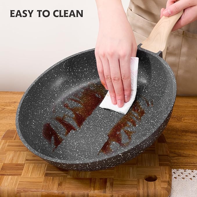 Roomena 12 inch Nonstick Frying Pan Skillet, Non Stick Granite Fry Pans, Omelette Pan, Egg Frying Pan with Heat-Resistant Handle, Requires Installation, PFOA Free Chef's Pan, Induction Compatible