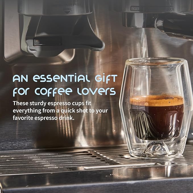 To-Go Espresso Glass Travel Mug with Lid, Reusable Double Wall Glass Tumbler, Fits Most Coffee Makers & Cupholders for Your Car, Gifts for Coffee Lovers, 4.5 oz Cortado Cup, Flat White