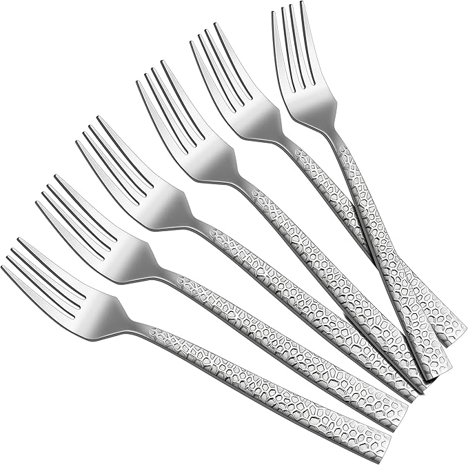 HaWare Hammered 12-Pieces Dessert Forks, Stainless Steel 6.7 Small Salad Forks, Classic Elegant Design, Mirror Polished, Dishwasher Safe