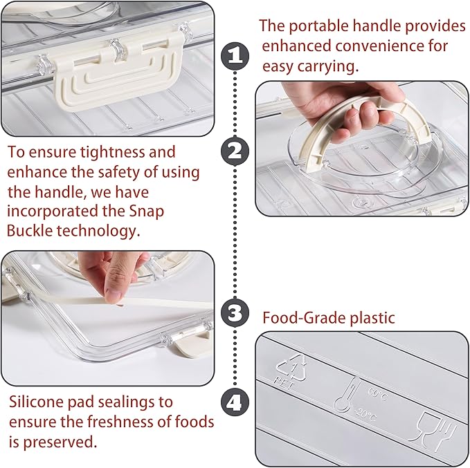 Bandesun Divided Serving Tray with Lid and Handle - Snackle Box Charcuterie Container for Portable Snack Platters - Clear Organizer for Candy, Fruits, Nuts, Snacks,4-Grid