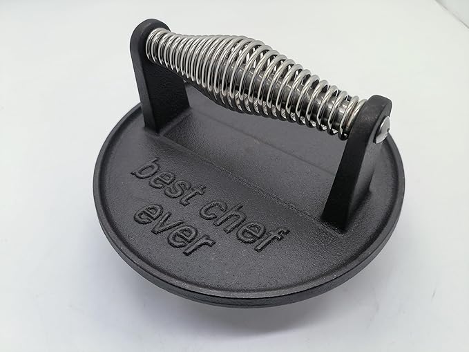 Kitchen Tools Best Chef Ever Heavy Duty Cast Iron Grill Press Burger Press Bacon Press Barbecue Press Meat Press Burger Smasher Griddle Press Round Flat Press (6.3inch)