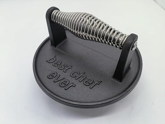 Kitchen Tools Best Chef Ever Heavy Duty Cast Iron Grill Press Burger Press Bacon Press Barbecue Press Meat Press Burger Smasher Griddle Press Round Flat Press (6.3inch)