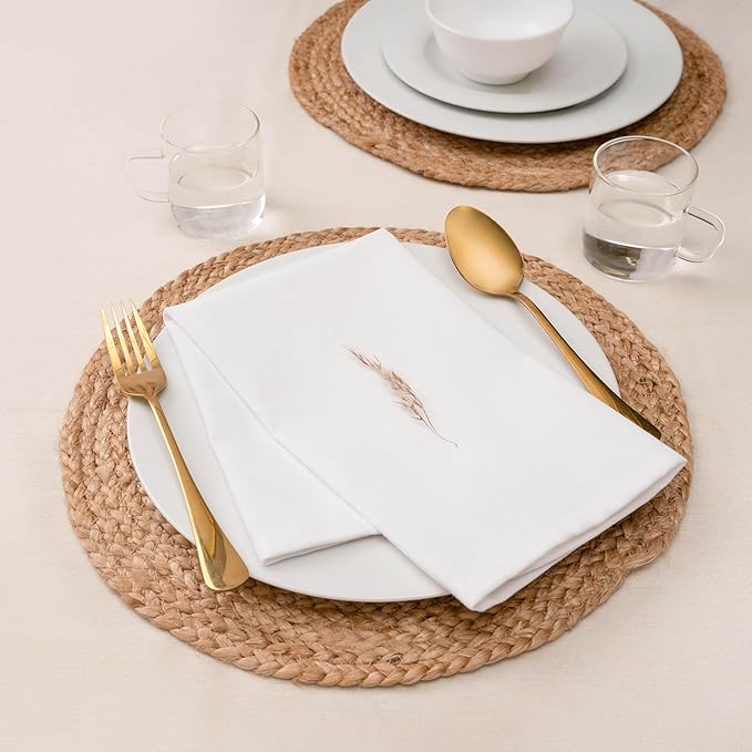 Blue Needles Solid Cloth Napkins Set of 6 White 100% Cotton Dinner Napkins 18x18 inches - Soft, Reusable, Absorbent & Washable Linen, Ideal for Valentine's Day Events, Parties & Everyday Use