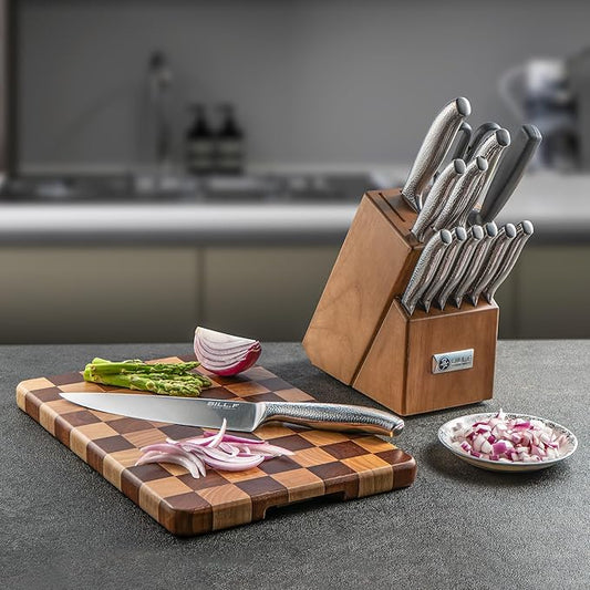 Knife Block with Kitchen Knives Set 14 Pieces and Wood Cutting Chopping Board Stainless Steel Knife for Kitchen Home Essentials Chef Knife Set, Anti-slip handle, Steak Knives Set of 6 ﻿