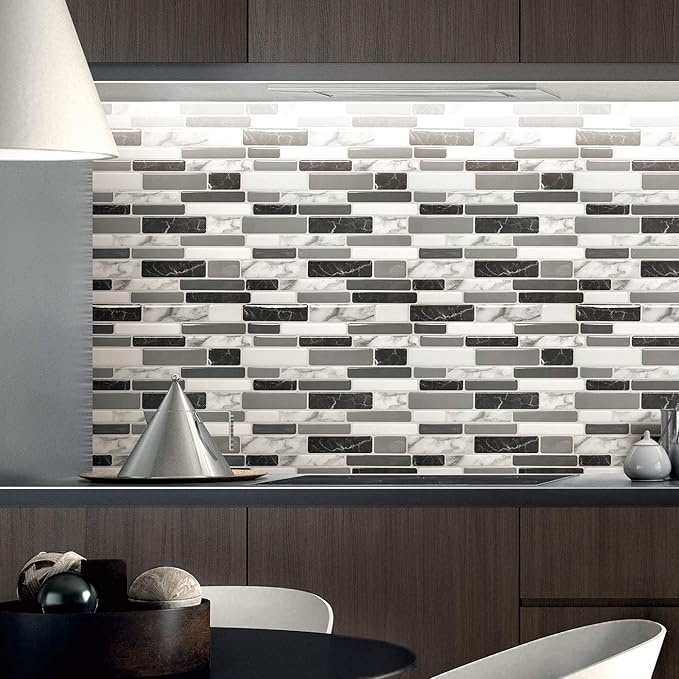 Art3d 10-Sheet Peel and Stick Kitchen Backsplash Tiles, 12"x12" Self-Adhesive Marble Grey Wall Tiles for Kitchen and Bathroom