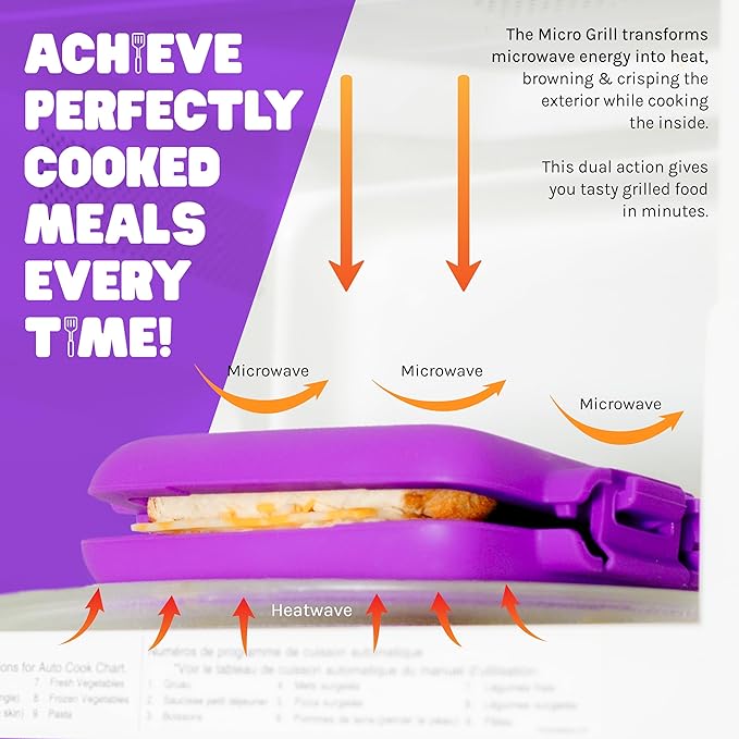 Toastie Maker, Microwave Grill, Sandwich Toaster, 3 Minute Grilled Cheese, Crispy, Panini Press, Dishwasher Safe, Office, Home, Travel & School Dorms (Purple)