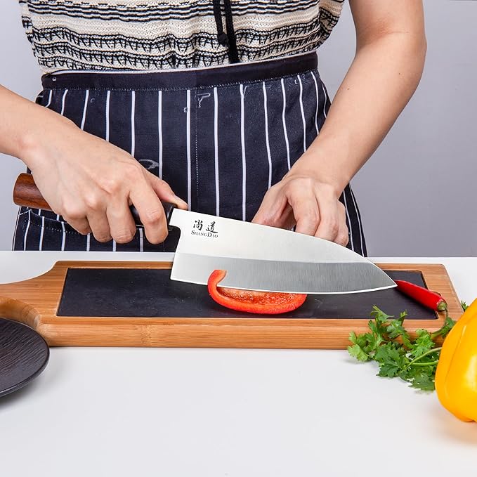 SHANGDAO 7-inch Deba Knife, Single Bevel German Stainless Steel Japanese Knife, Fish Fillet Knives for Fish Cutting with Wooden Handle, Gift Box