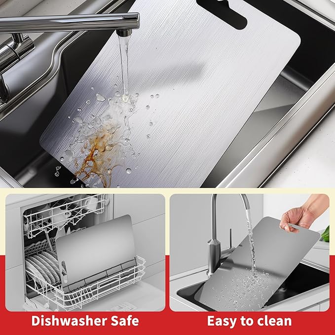 3Pack Titanium Cutting Board,Double Sided Food titanium Grade Metal Non-Toxic titanium Cutting Boards,Easy to Clean,Dishwasher Safe(s+m+L)