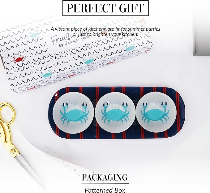 Pavilion Gift Company - Crab - 11" Serving Tray With Three 2 Oz Bowl Set Vintage Beach Boat Waterfront Ocean Seaside Kitchen Decor Serveware