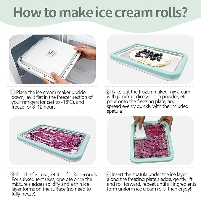 Rolled Ice Cream Maker, At-Home Instant Ice Cream Maker Machine Kit with 2 Spatulas, Parent-Child DIY for Ice Cream/Yogurt/Sorbet (Light Blue)
