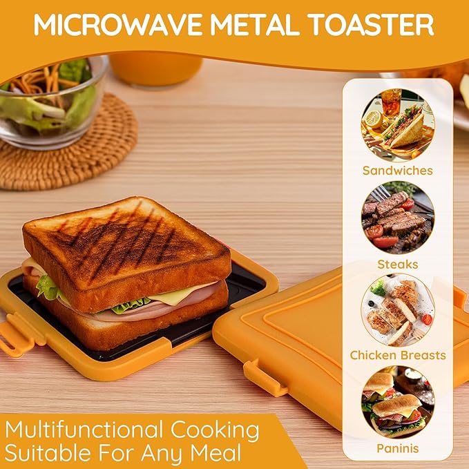 Microwave Sandwich Maker,Microwave Sandwich Toast Maker,Toast Panini Press,Dishwasher Safe,No Power Required,Travel-Friendly Sandwich Maker (Orange)