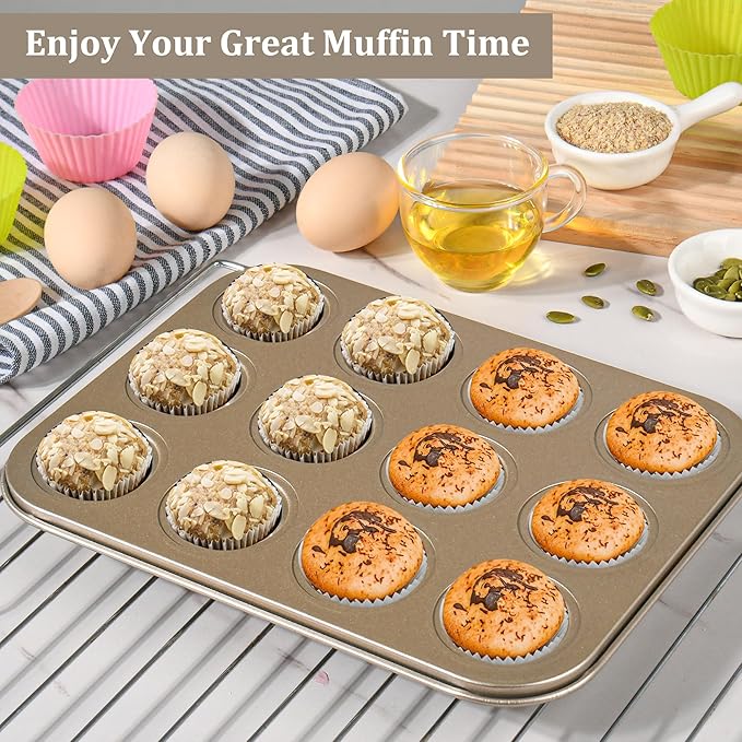 Audingull Mini Muffin Pan, Premium Small Cupcake Pans, Carbon Steel 12-Cup Muffin Tin, Versatile Non-Stick Bakeware
