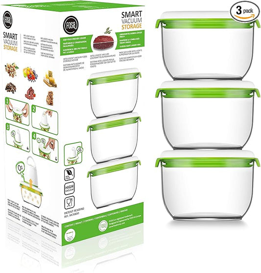 FOSA Food Containers for Vacuum Seal 3 Pack - 28oz Reusable Medium Vacuum Sealer Containers - Food Vacuum Sealer Set (Vacuum Pump Not Included)