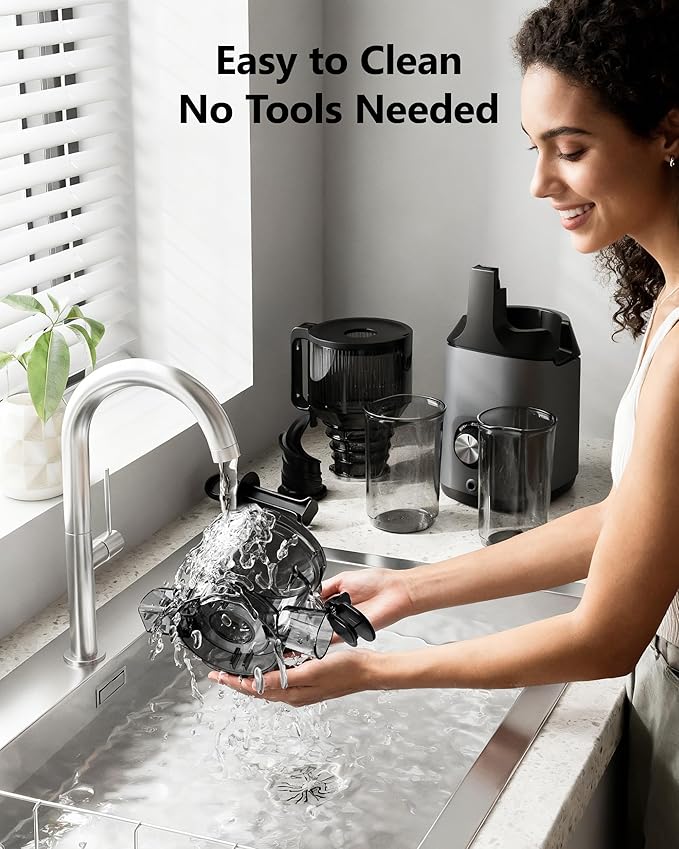 Cold Press Juicer, EUHOMY 5.6" Wide Feed Chute Juice Extractor Machine with 400W, High Juice Yield, Slow Masticating Juicer for Whole Vegetables & Fruits, Deep Gray
