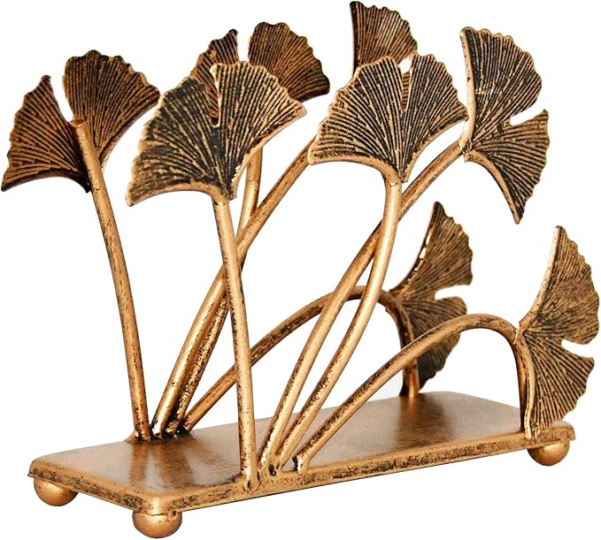 OwlGift Modern Ginkgo Leaves Design Napkin Holder for Tables, Metal Paper Napkin Storage for Kitchen, Stylish Paper Towel Dispenser, Mail Letter Sorter Rack, Document File Organizer – Bronze