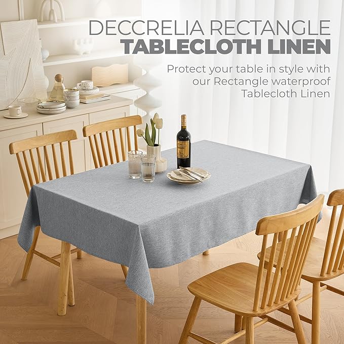 Rectangle Linen Farmhouse Tablecloth for 10ft Table, Dirty-Repel Easy to Clean Banquet Burlap Tablecloths for Dining& Kitchen (Oblong, 60 x 144 Inch (12-14 Seats), Cool Grey)