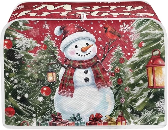 Annejudy Snowman Pattern Two Slice Toaster Cover Kitchen Small Appliance Covers for Christmas Kitchen Decoration Microwave Oven Dustproof Cover Keep From Dirty Stain