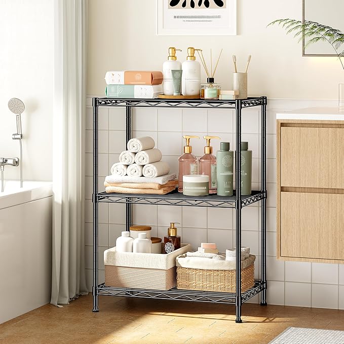 3 Tier Metal Wire Storage Shelves,Adjustable Small Wire Shelving Unit,Utility Storage Rack for Kitchen,Bedroom,Laundry Room,Pantry & Office,17.7”Wx11.8”Dx35.4”H,Black
