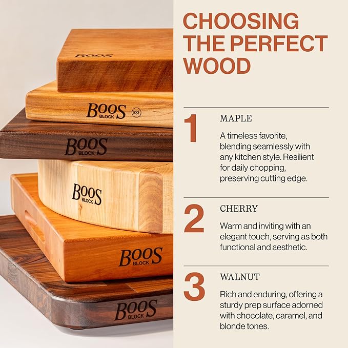 John Boos CB Series Round Wooden Maple Cutting Board 12”x12” – 1.75” Thick, 7-lb Reversible Butcher Block with Juice Groove, Edge-Grain & Finger Grips – Made in the USA