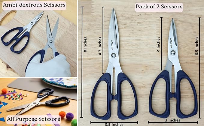 Kitchen Scissors 2-Pack – Heavy Duty Meat Cutting Shears for Chicken, BBQ, Poultry & Fish | Multipurpose Food Scissors Set with Non-Slip Handles | Stainless Steel Herb & Vegetable Shears