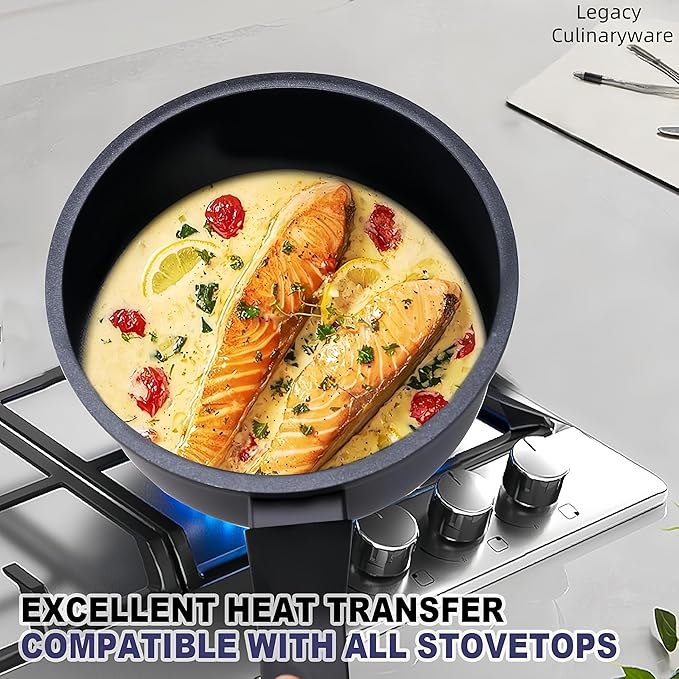 Legacy Culinaryware Nonstick Sauce Pan with Lid,1.5QT small pot, PFOA Free,Kitchen Pots Induction Pot,Black