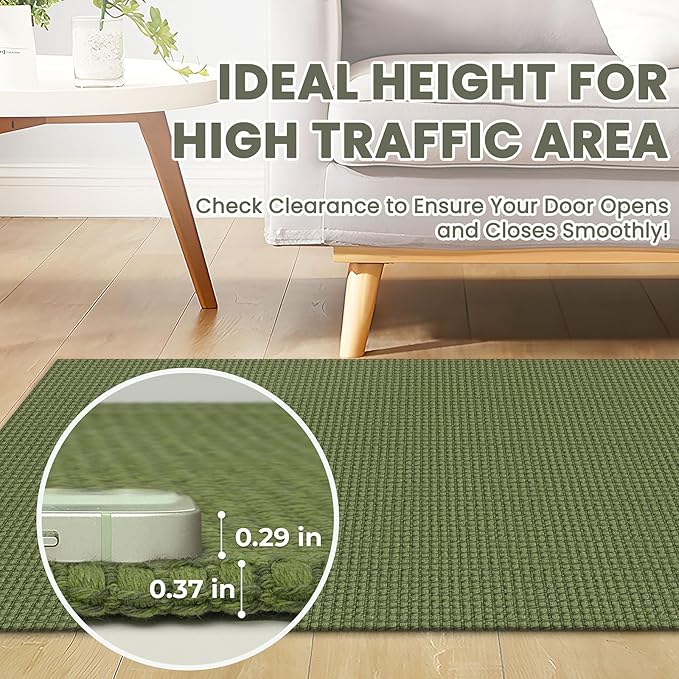 Braided Runner Rug 2x5 Ft Washable Runners for Hallways Non Slip Rubber Backed Kitchen Runners Cotton Entryway Runner Indoor, Woven Floor Carpet for Hall Kitchen Bedroom, Green