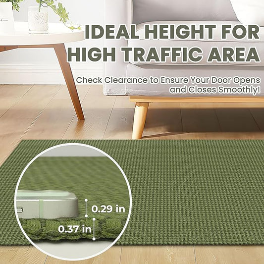 Braided Runner Rug 3x10 Ft Washable Runners for Hallways Non Slip Rubber Backed Kitchen Runners Cotton Long Entryway Runner Indoor, Woven Carpet for Hall Kitchen Entryway, Green