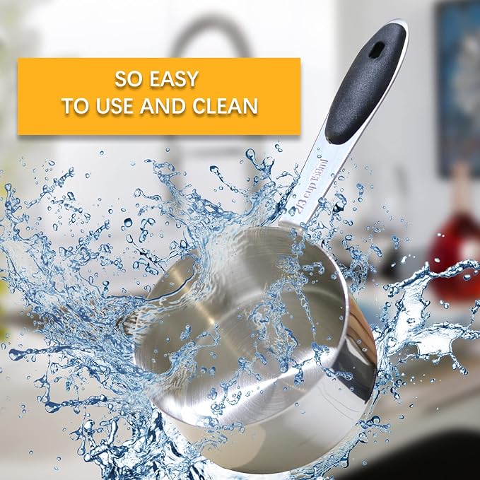 2PCS 2/3Cup (158ml, 5.4oz) Single Measuring Cup with Black Silicone Grip, Stainless Steel Individual Measure Scoop Only