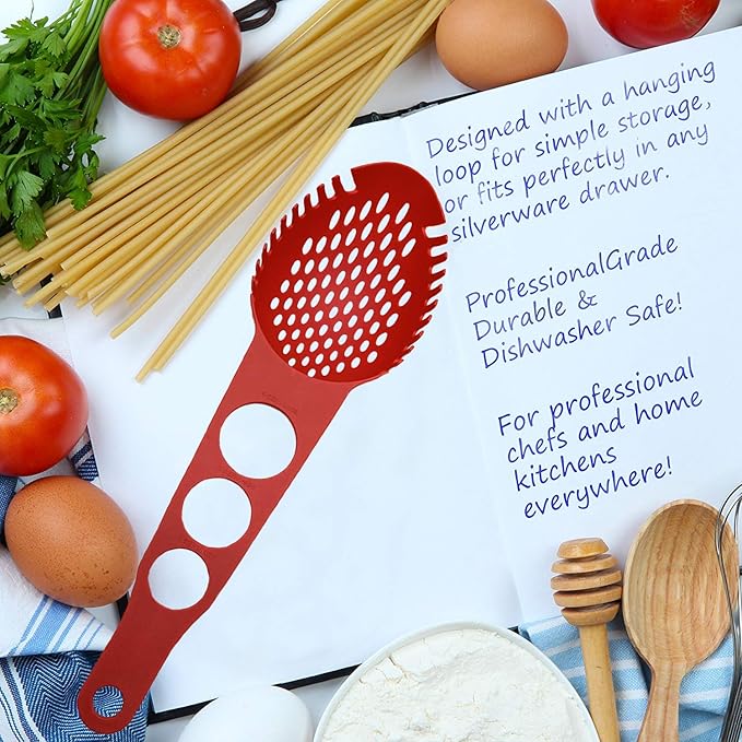 Nylon Spaghetti Server Non-Stick Pasta Fork Slotted Spoon Food Strainer with Spaghetti Measure Tool Strainer Ladle for Kitchen Dishwasher, Large Size